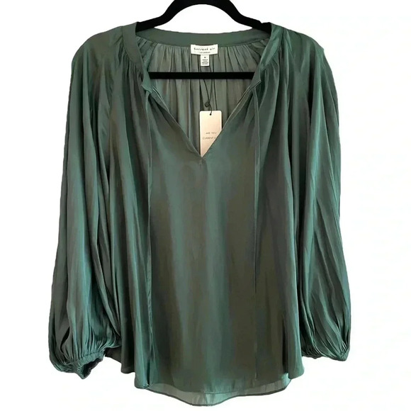 Current Air Green Blouse Flowy Balloon Sleeves Peasant Boho - Picture 1 of 7